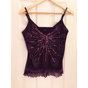 Lapis purple sequined and beaded tank top